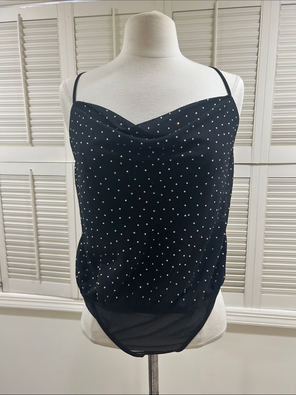 ASTR The Label Black Embellished Cowl Neck Spaghetti Strap Top in great shape